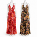Style 6854 silk viscose long dresses on headless mannequins