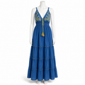 PZ-59 blue embroidered cotton long dress on a headless mannequin