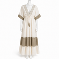 Z-238 ivory and taupe long viscose dress on a headless mannequin