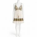 Z-239 ivory and taupe embroidered short viscose dress on a headless mannequin