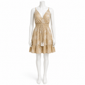Z-268 beige embroidered cotton short dress on a headless mannequin